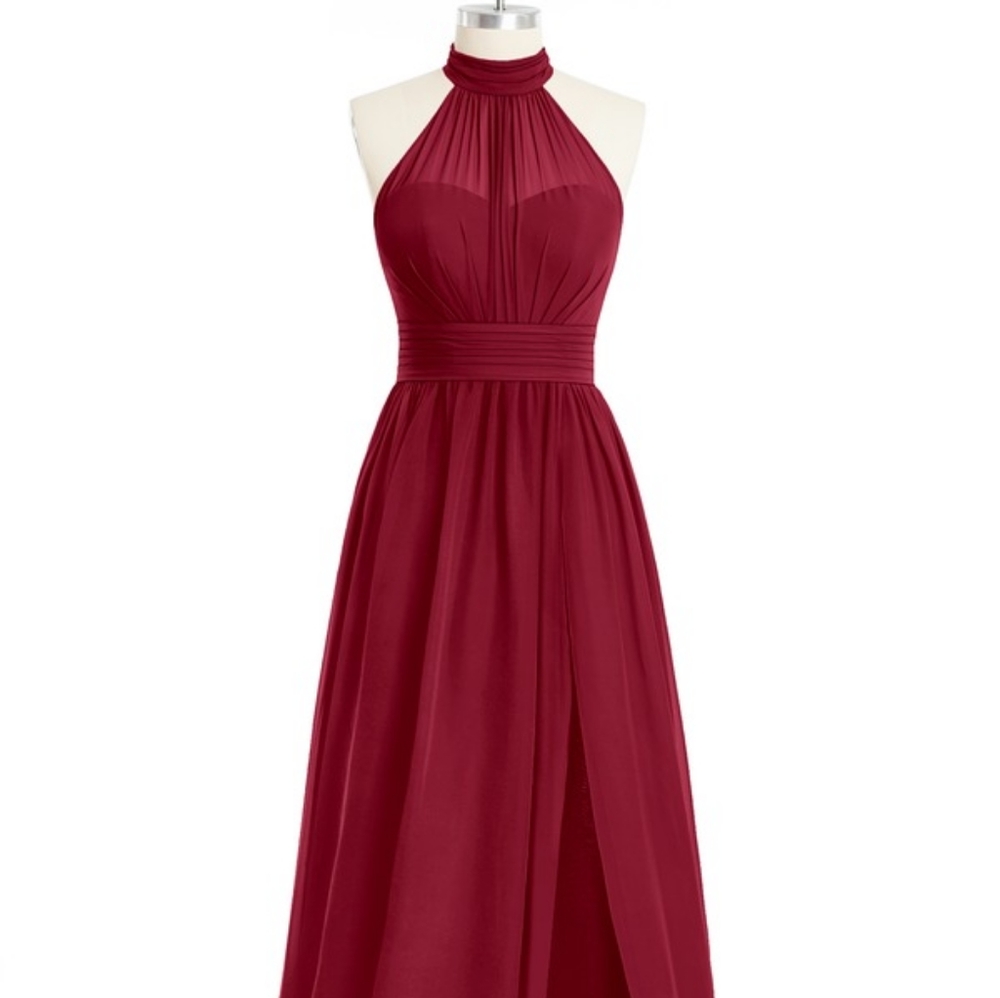 Like NEW Azazie Iman Burgundy Chiffon Size 10 Long Gown